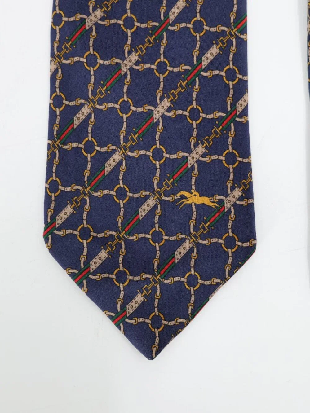 Vintage Longchamp Paris Tie Mens w3.5 L56 Equestrian Silk horse bit pattern